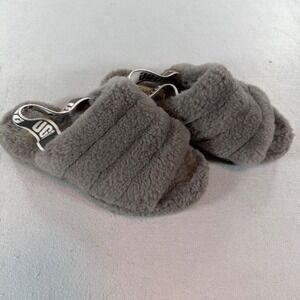 UGG Fluff Yeah Slides Womens 9 Gray Sheepskin Slingback Platform‎ Slippers